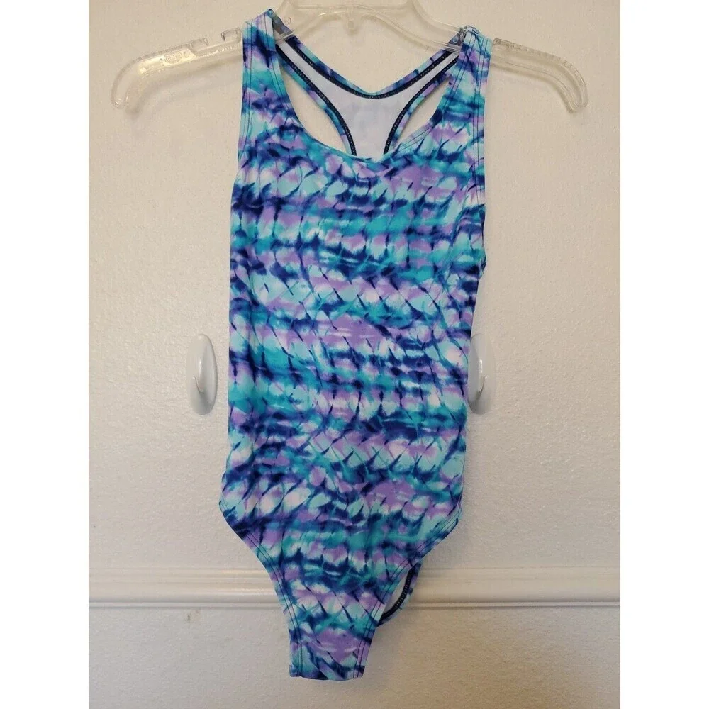Speedo Girls Lot of 2 One Piece Multicolor Swimsuits Sz Large Tie Dye Geometric